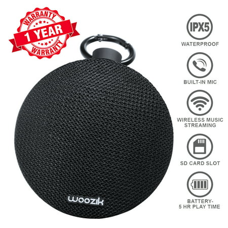 Woozik Go Portable Wireless Bluetooth 4.2 Waterproof Speaker with SD Card Slot, and Built-in Mic and (Best Clip On Bluetooth Speaker)