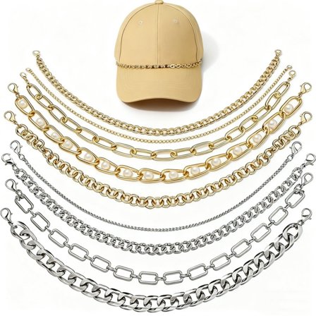 HNYG 9Pcs Trucker Hat Chains, Detachable Hat Chain for Women Men, Metal Bulk Trucket Hat Charms for Bill Decoration DIY, Mesh Baseball Cap Accessories