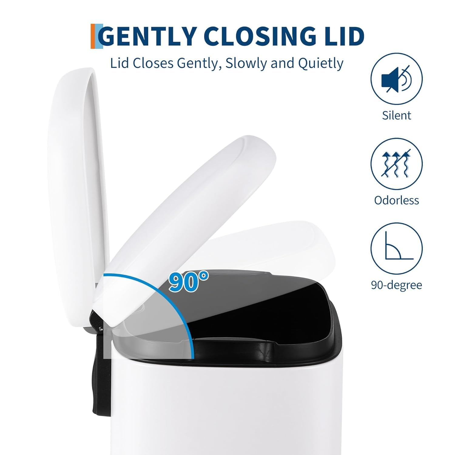 Bathroom Trash Bin with Lid, 3.2 Gallon Stainless Steel Kitchen Trash Can, With Automatic Lowering and Soft Closing, Recycling Bin for Kitchen, Bathroom or Office