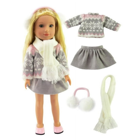 American Fashion World Pink Sweater 4pc Set Made for 14 inch Dolls