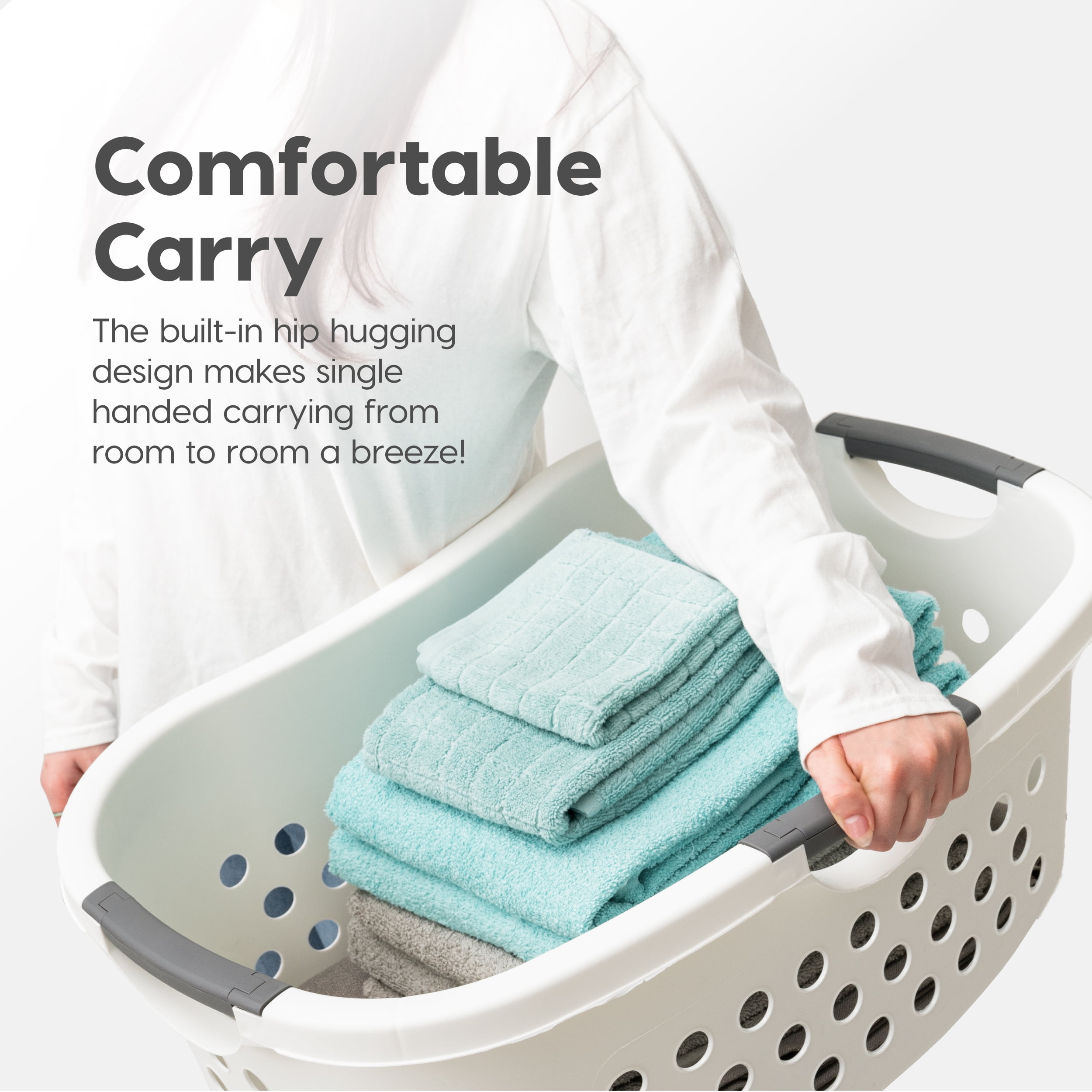 IRIS 50L Plastic Hip Hold Laundry Basket Hamper Organizer with Built-In Comfort Carry Handles, 1.4 Bushel, for Closet