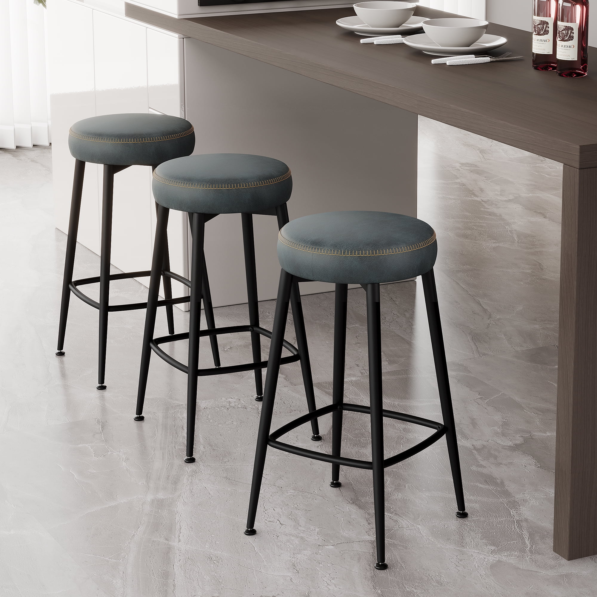 Bar Stools Set of 2, Counter Height Bar Stools, Kitchen Counter Stools, Mid-Century Modern Backless Counter Stools, 26.3-Inch Tall, Kitchen Island Home Bar