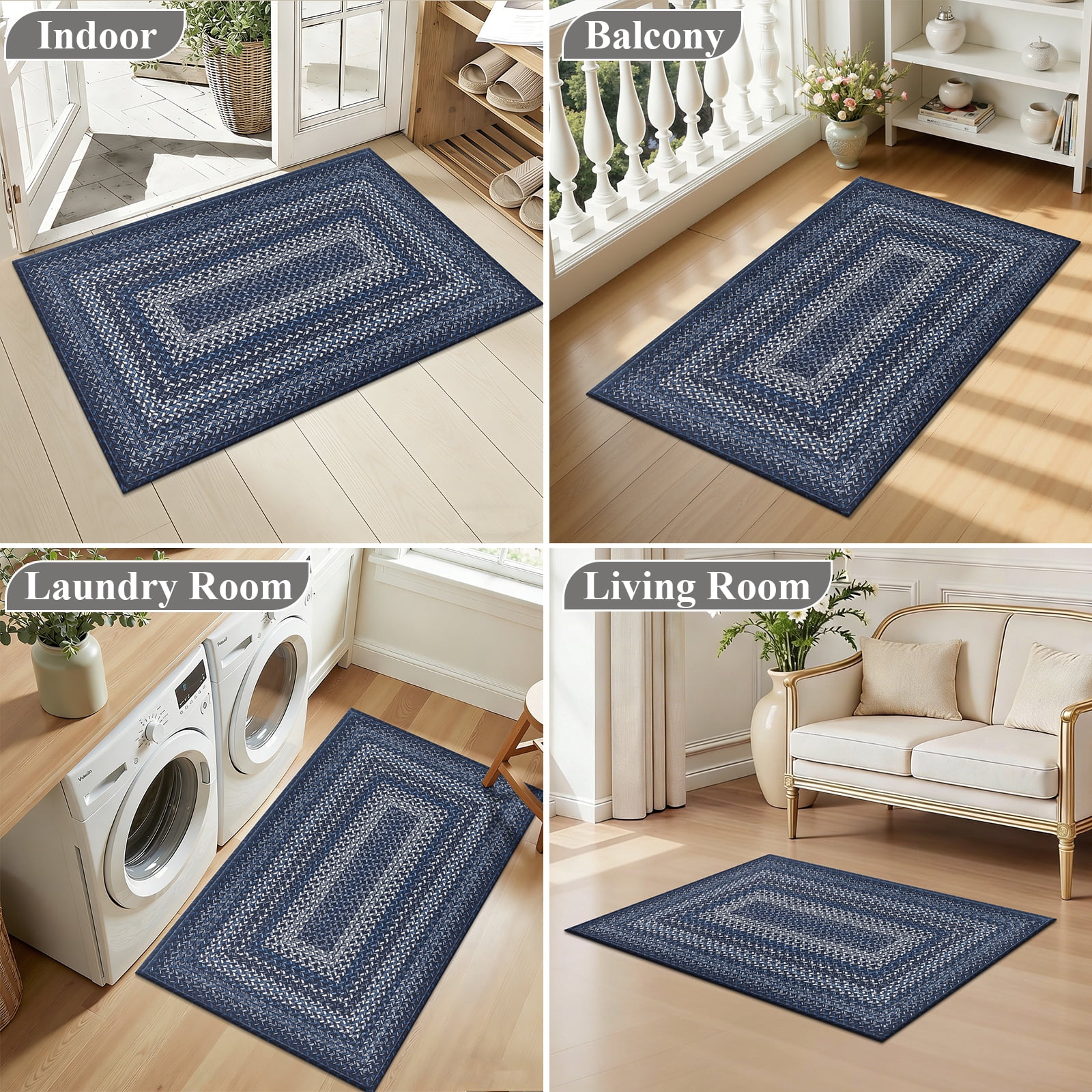 Enyhom Front Door Mat 24" x 36" Heavy Duty Durable Welcome Mat for Outdoor Indoor, Dirt Trapper Doormat ,Blue