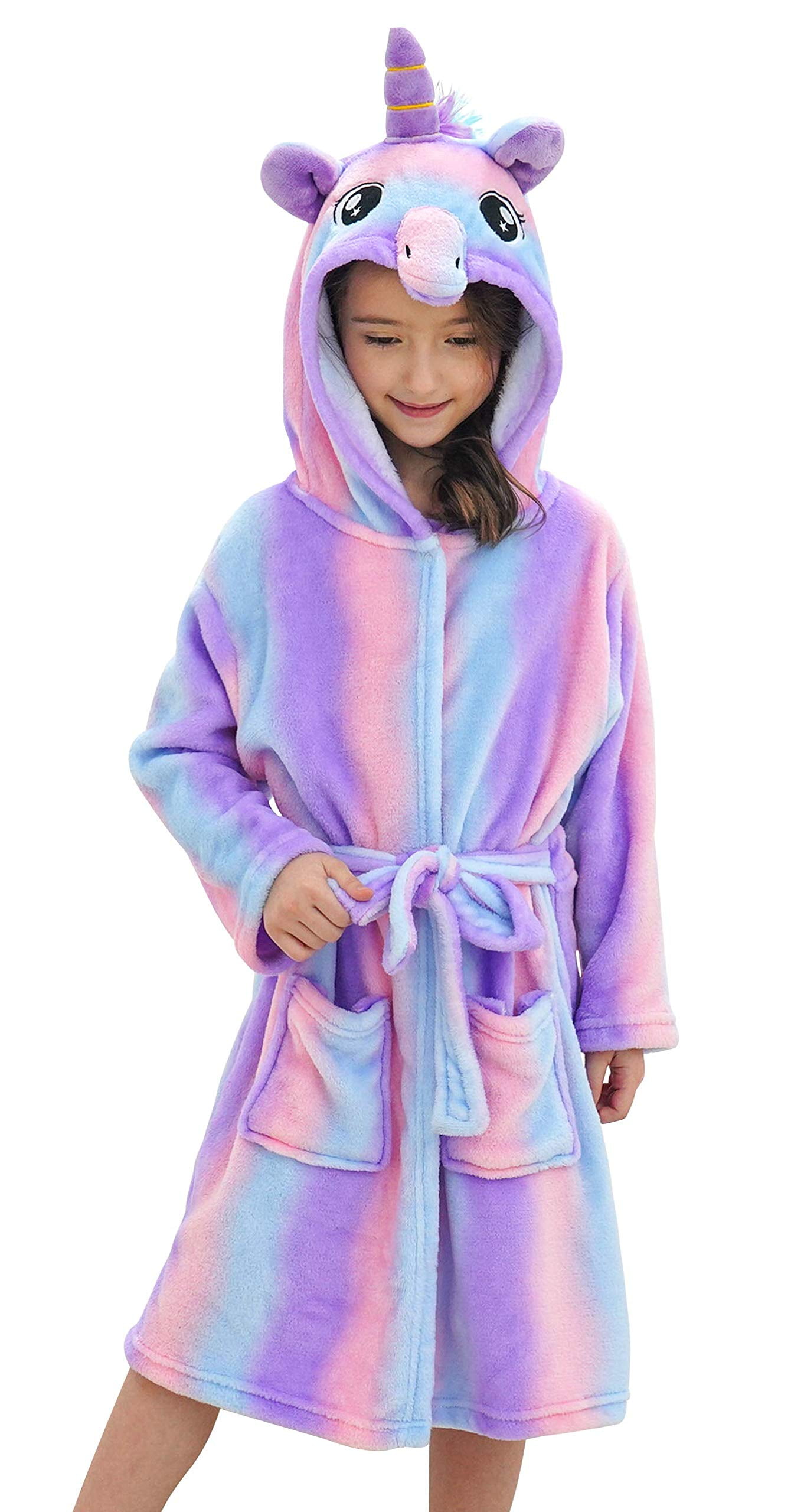 Kids Unicorn Robes Soft Fleece Hooded Bathrobe Sleepwear for Toddler Girls Boys