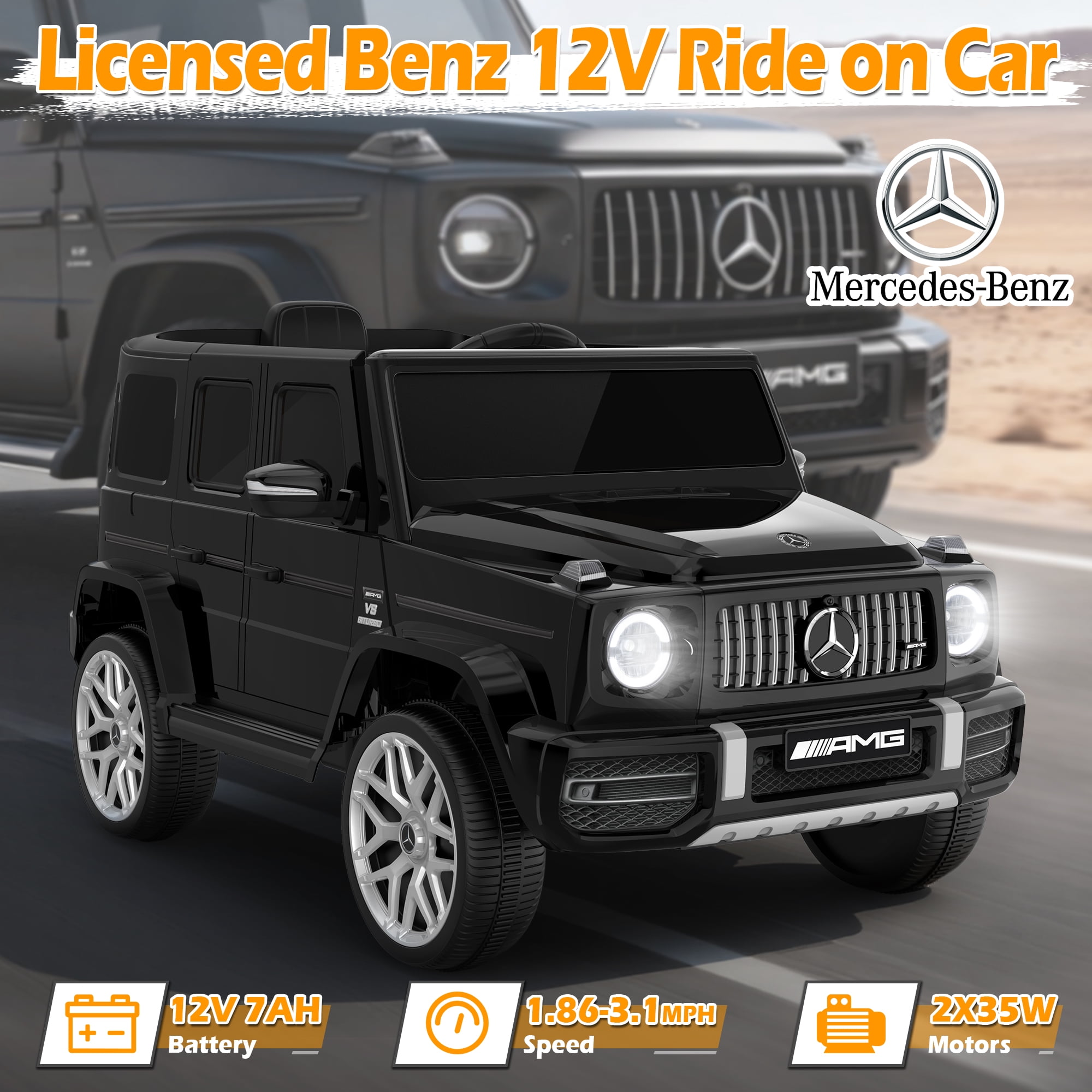 East doll 12V G63 Ride on Toys for Toddlers 2-5Y, Kid Electric Ride on Car, G Wagon Mercedes-Benz Truck, Remote Control, Lights, Music, Black