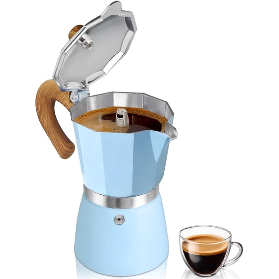 NORIZF Coffee Maker Stovetop Espresso Maker 6 Cup Aluminum Moka Pot Percolator 10Oz 300Ml Easy Brewing for Electric Ceramic Stoves Home Camping Italian Cuban Café Classic Blue