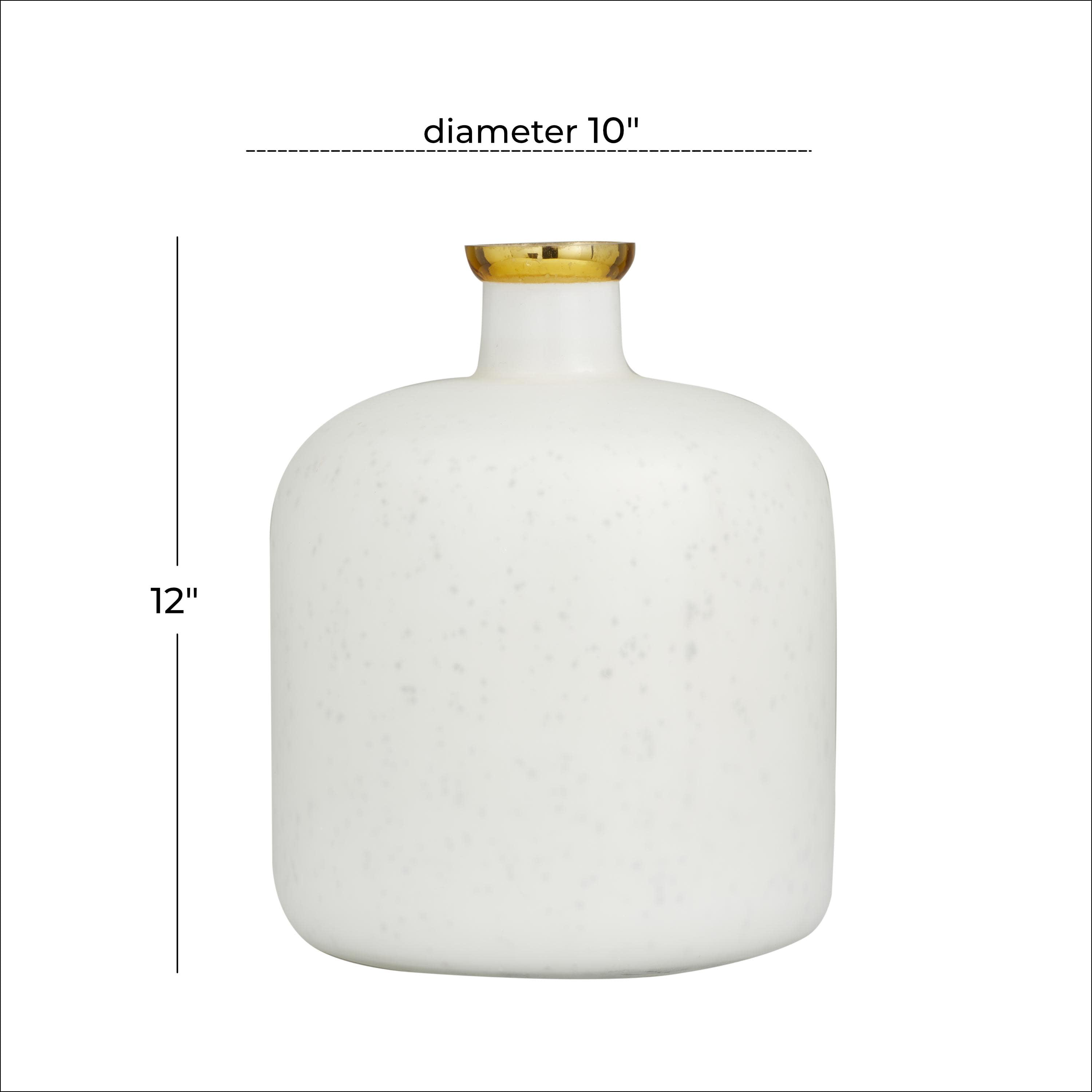 DecMode 12" White Glass Vase with Gold Rim