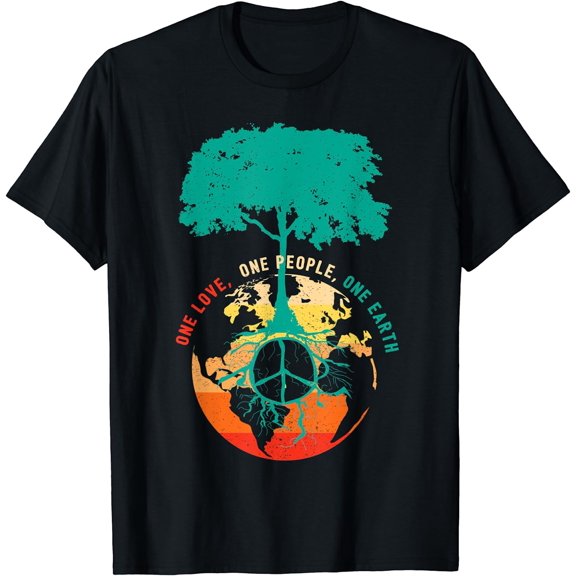 World Peace Tree Love People Earth Day 60s 70s Hippie Retro T-Shirt