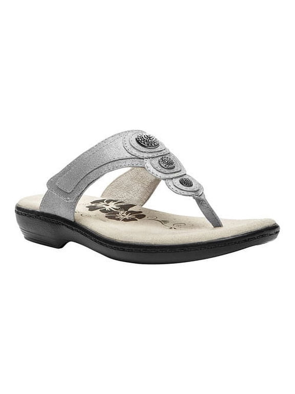 Women's Monica Thong Sandals Silver Leather Foam Metal Polyurethane 6 4E