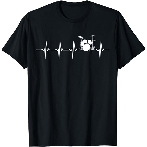 Drums Heartbeat T-Shirt for Drummers & percussionists Black Small