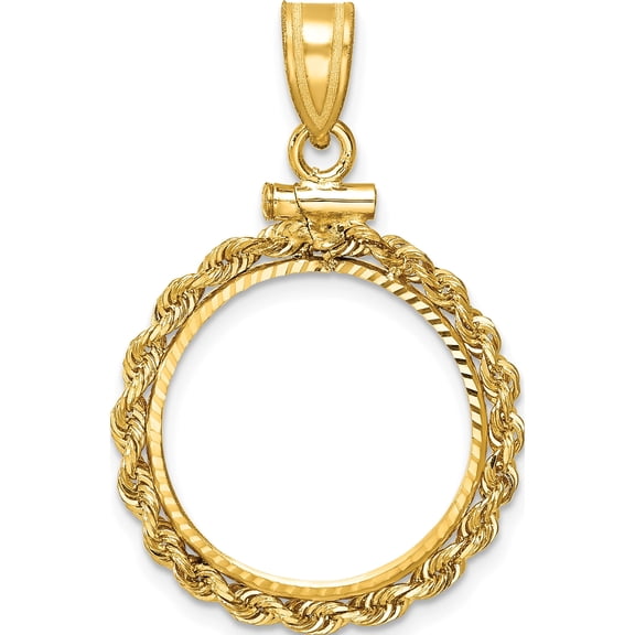 14K Yellow Gold Wideband Distinguished Coin Jewelry 14Ky Diamond-Cut Rope Screw Top 18.0Mm X 1.35Mm Bezel Pendant - Jbsp