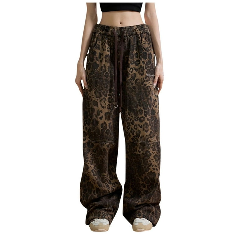 Youmylove Jeans For Women Trendy High Waisted Leopard Print