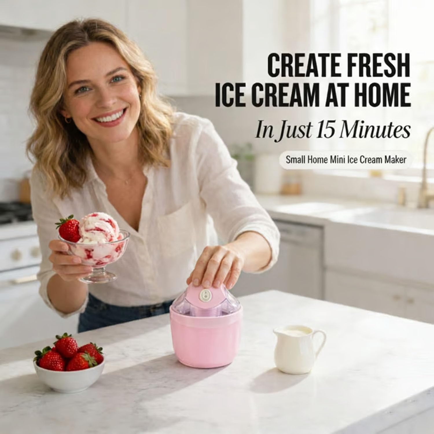 Small Home Mini Ice Cream Maker, Electric Portable Ice Cream Maker Making Machine Fruit Yogurt, Quick 15-Minute Small Home Mini Ice-Cream Makers For Everyday Kitchen Use
