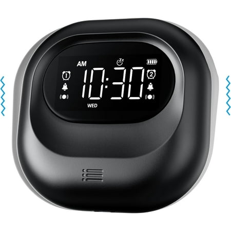 Vibrating Alarm Clock for Heavy Sleepers, Battery Operated Rechargeable Bed Shaker Under Pillow, Weekday/Weekend Dual Alarms, Wireless, Cordless, Travel Digital Clock for Hearing-impaired