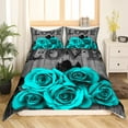 thumbnail image 2 of Turquoise Grey Bedding Set Teal Rose Flowers Duvet Cover Full For Girls Men Women Valentine'S Day Wedding Comforter Cover,Country Rose Floral Quilt Cover 2 Pillow Cases (No Comforter), 2 of 5