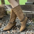 thumbnail image 2 of Mid Calf Cowboy Riding Boots for Women 2025 Vintage Suede Buckles Western Cowgirl Knee High Boots Khaki Size 9, 2 of 7