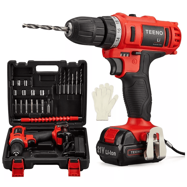 Taladro percutor atornillador inalámbrico BLOOSOM 10mm 21V Rojo/Negro