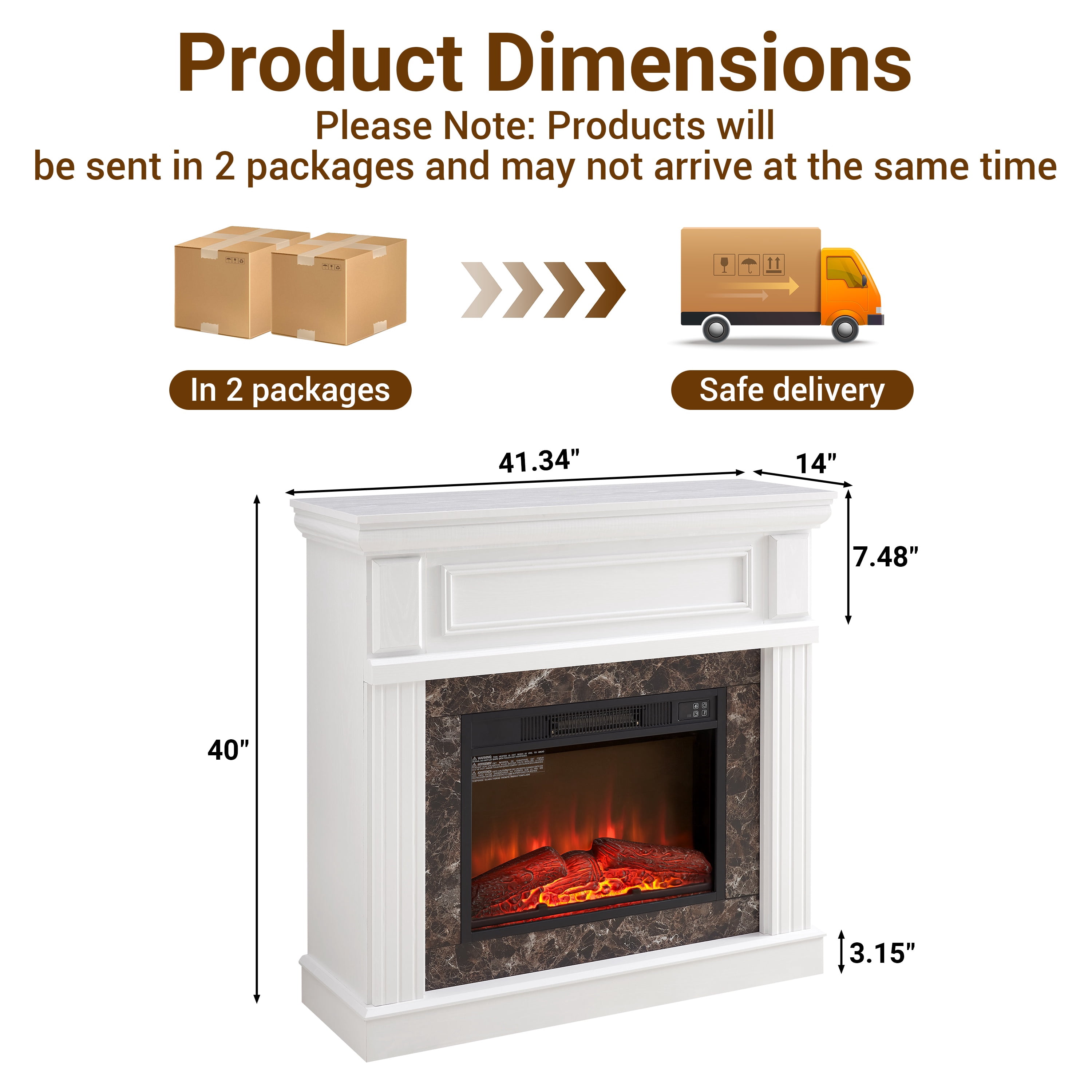 41''W Electric Fireplace with Mantel, Legahome 23'' Freestanding Fireplace Heater with Remote Control, Adjustable Flame, Fireplace TV Stand for 42 inch TV, Living Room Bedroom, 1400W, White