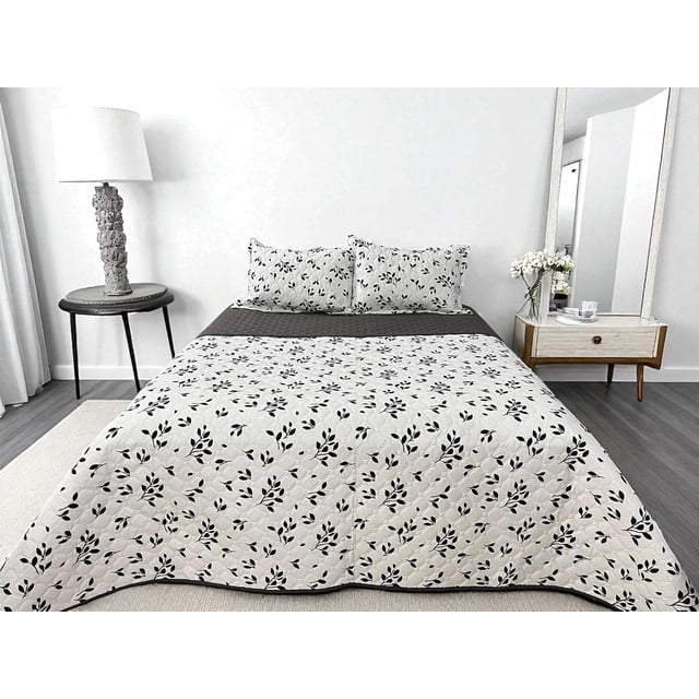Edredón Ligero Matrimonial / Queen Size Doble Vista Con Fundas de Almuadas Leave Black