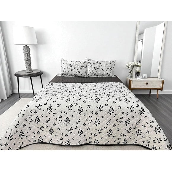 Edredón Ligero Matrimonial / Queen Size Doble Vista Con Fundas de Almuadas Leave Black