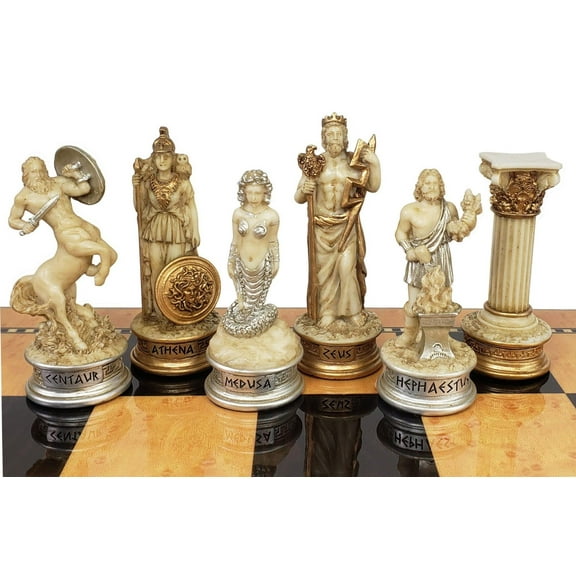 Greek Mythology Olympus Gods Chess Men Set Zeus Poseidon Antique White -NO BOARD