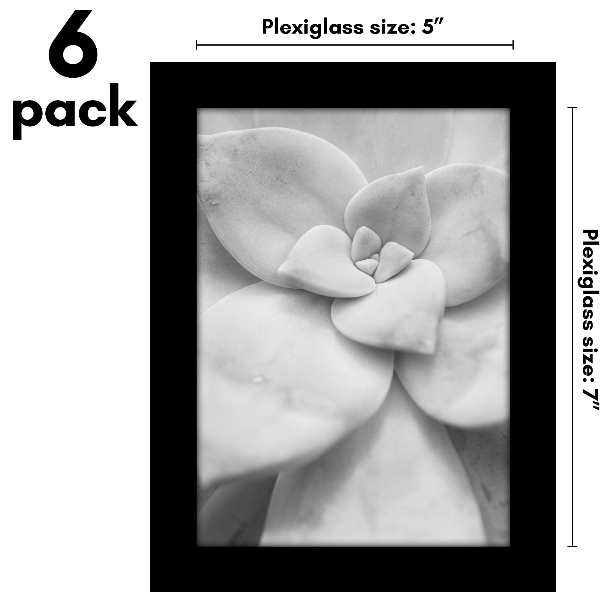 Americanflat 5x7 Picture Frame with Polished Plexiglass 6 Pack Signature Collection Frames Photo Wall - Black