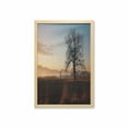 thumbnail image 1 of Tree Wall Art with Frame, Oak Tree Distant Hills at Sunrise Rural Landscape Autumn Sun Rays Grass Nature Theme, Printed Fabric Poster for Bathroom Living Room, 23" x 35", Brown Blue, by Ambesonne, 1 of 2