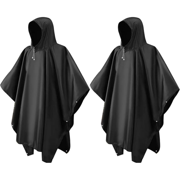 2-Pack Reusable Waterproof Adult Rain Ponchos, Heavy Duty Thick Raincoats with Hood and Drawstring for Men and Women, Portable Emergency Gear for Camping and Outdoor Activities
