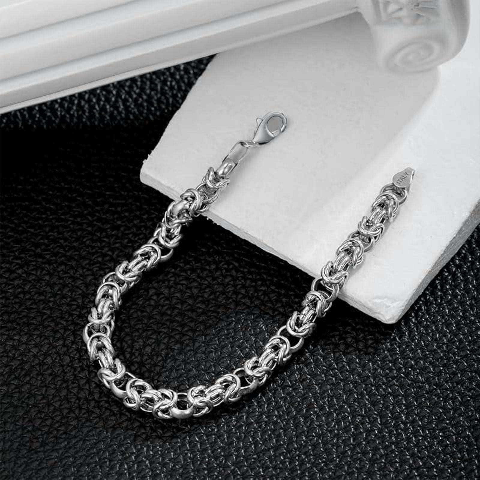 6MM Byzantine Chain Bracelet Solid 925 Sterling Silver Man Link Bracelet Made in Italy with Lobster Clasp for Men Women Size 7/8/9