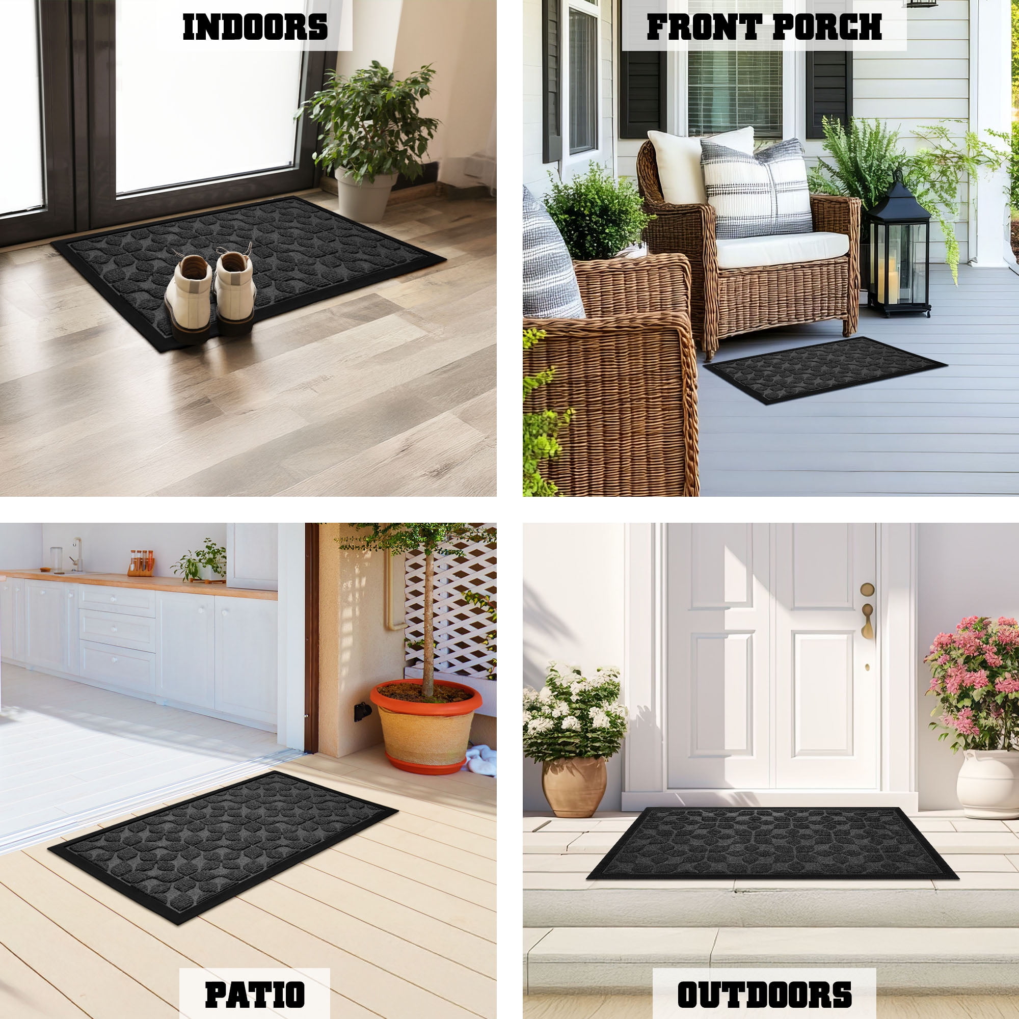 G128 23x35in Grey Floral Welcome Mat, Outdoor Front Door Rug for Entryway, Durable Doormat for Porch, Patio, or Indoor/Outdoor Use