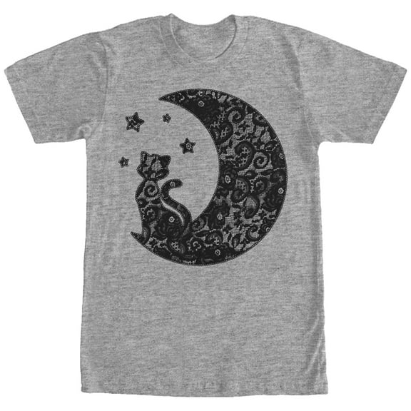 Men's Lost Gods The Cat in the Moon Lace Print  Graphic Tee Athletic Heather Medium