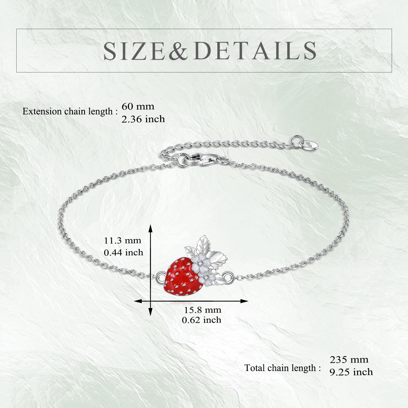 YAFEINI Strawberry Anklet Sterling Silver Adjustable Chain Strawberry Link Anklet Fruit Jewelry Gifts for Women
