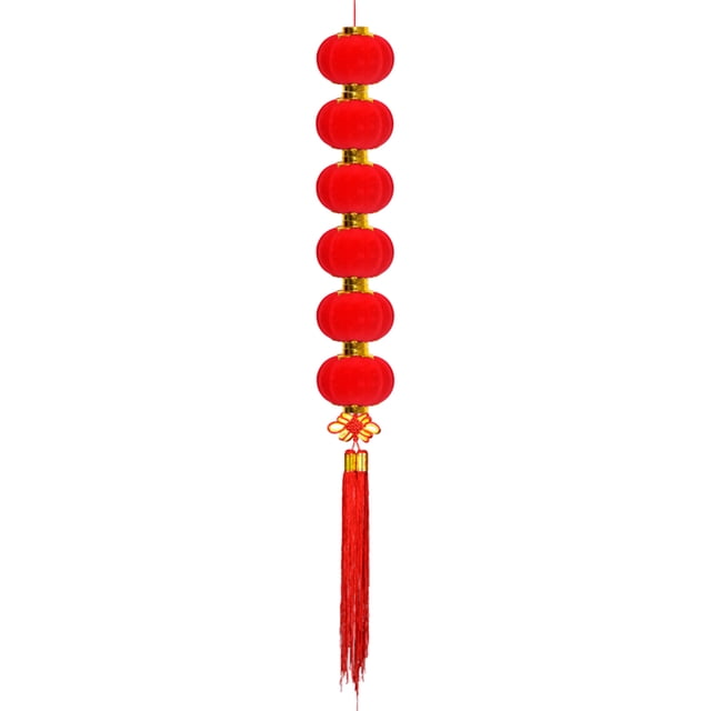 Lot de 6 Lanternes Rouges Floquées Décorations Suspendues, Matériau Pvc et Floquées Ornements de Festival de Printemps, pour Décoration de Maison du Nouvel An Chinois et Décoration de Fête de Festival, Diamètre 1.97 Po