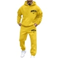 thumbnail image 2 of Long Sleeve Hooded Matching Joggers Sweatpants Men's Athletic 2 Pieces Tracksuit Casual Full Zip Jogging Sweat Suit Workout Sports Set Sportswear (Yellow, XL), 2 of 5