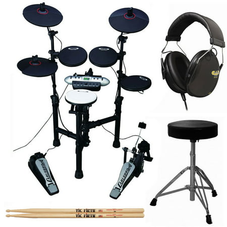 Carlsbro CSD130 9-Piece Compact Electronic Drum Kit + Cannon UP197 Drum Throne + Drummer Isolation Headphones + Vic Firth American Classic 5A Drum
