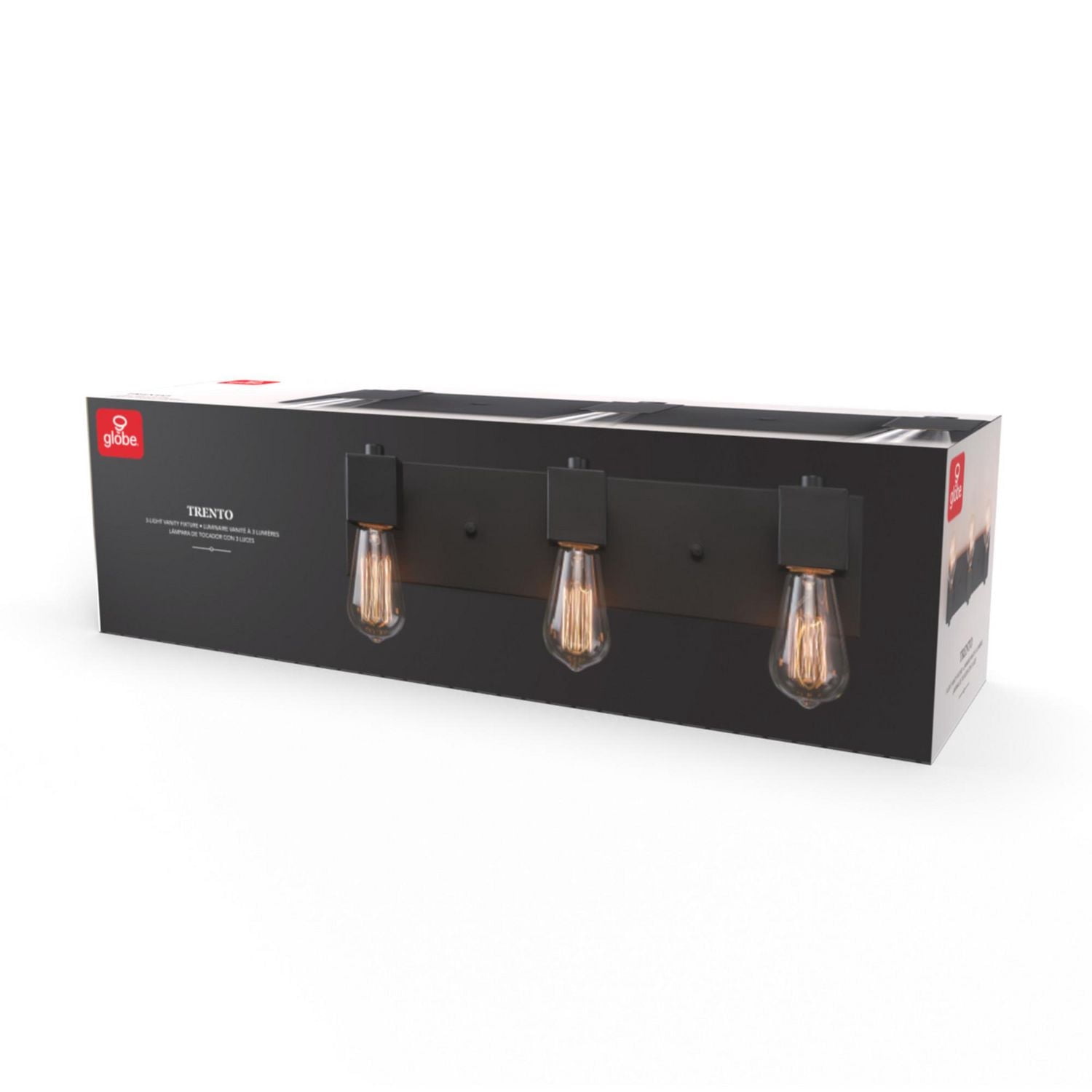 Globe Electric 18" 3-Light Matte Black Vanity Light, Minimalist Style, LED or Incandescent Bulbs Required