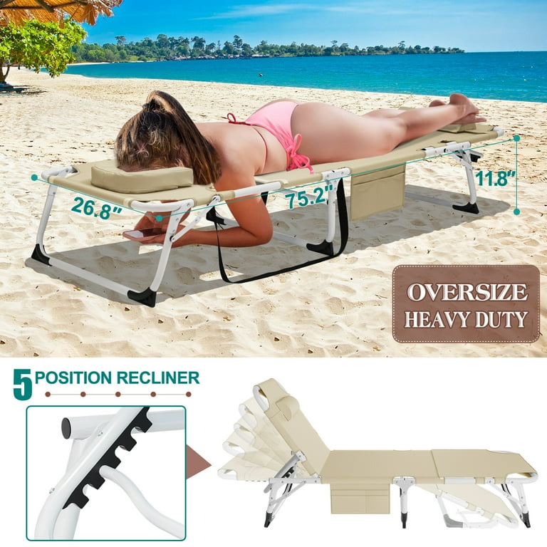 MOPHOTO Heavy Duty Tanning Chair with Face Hole, Adjustable 5-Position Folding Chaise Lounge Chairs for Outside, Portable Lay Flat Beach Lounge Chair for Outdoor Sunbathing Beach Pool Lawn Camping