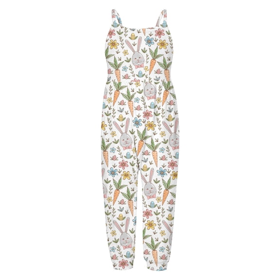 Tfken Girls Jumpsuit Summer Sleeveless Graphic Comfy Casual Jumpsuit Soft Daily Wear Child Fashion Clothes Size 2-3 Years White