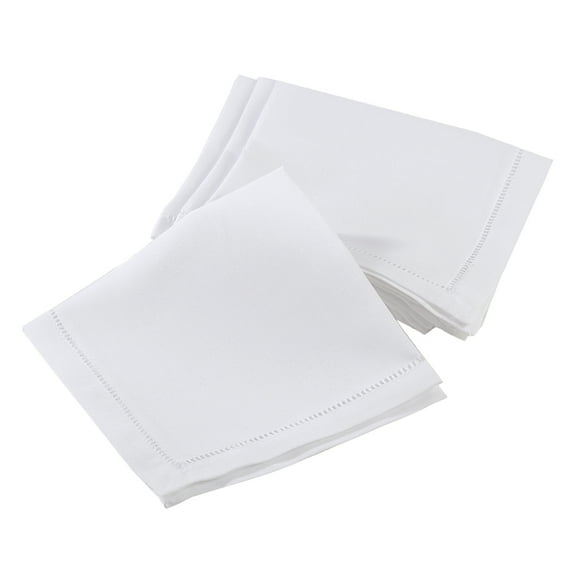 Fennco Styles Handmade Basic Hemstitch Border Linen-Cotton Tablecloth (12"x12 Napkins - Set of 4)