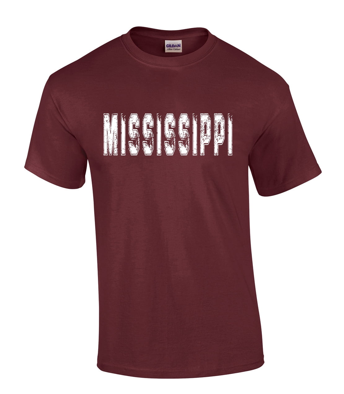 Mississippi Tshirt Football Team Color Maroon and White Distressed