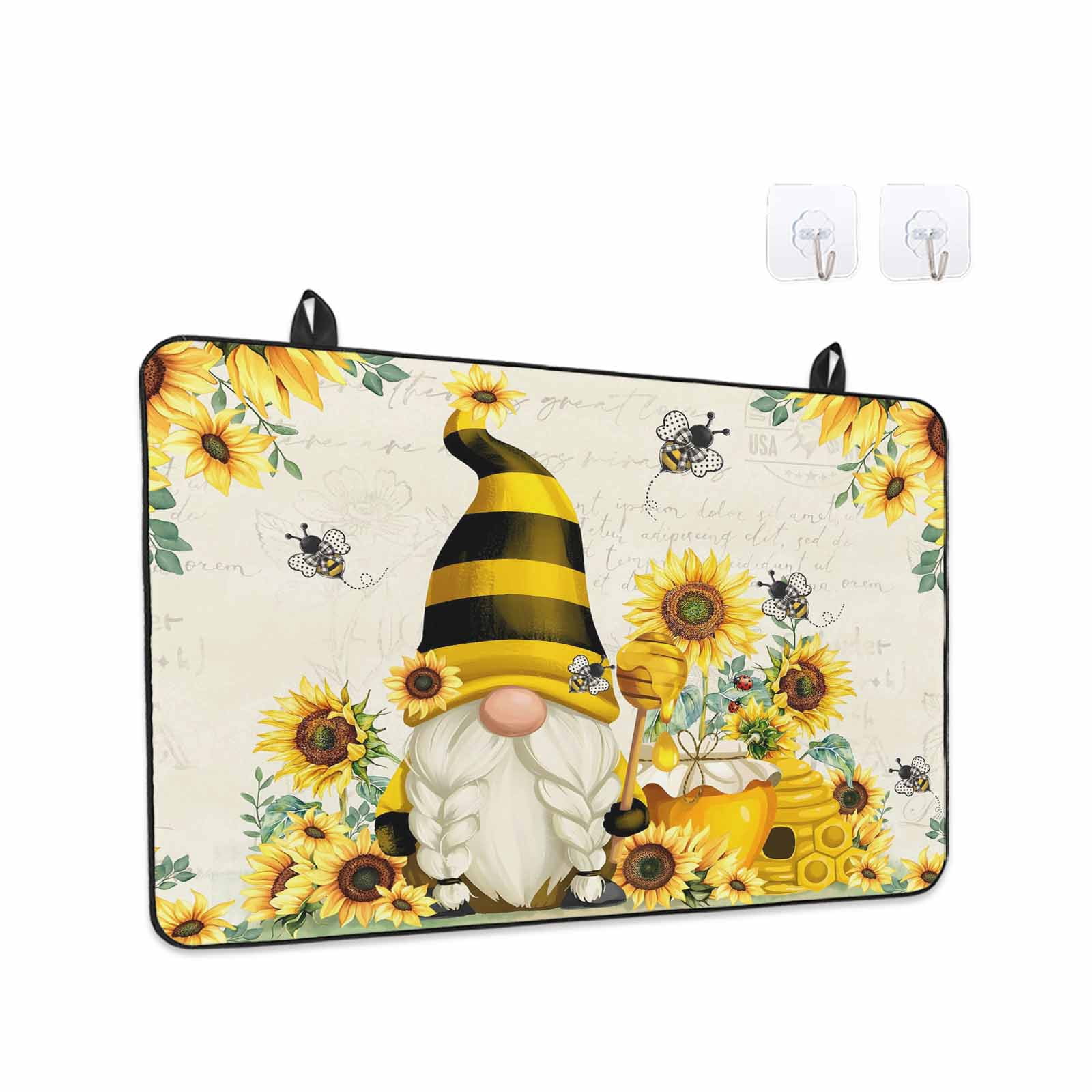 Sunflower Stove Top Cover for Electric Stove, Heat-proof & Non Slip Glass Top Stove Cover Protector, Gnomes Flower Bee Eucalyptus Leaves Farmhouse Kitchen Flat Cooktop Rubber Mat 36x21 Inches