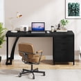 thumbnail image 6 of 59 Inch Computer Desk with 3 Drawers, Reversible File Storage Desk Industrial Workstation for Home Office Rustic Brown, 6 of 8