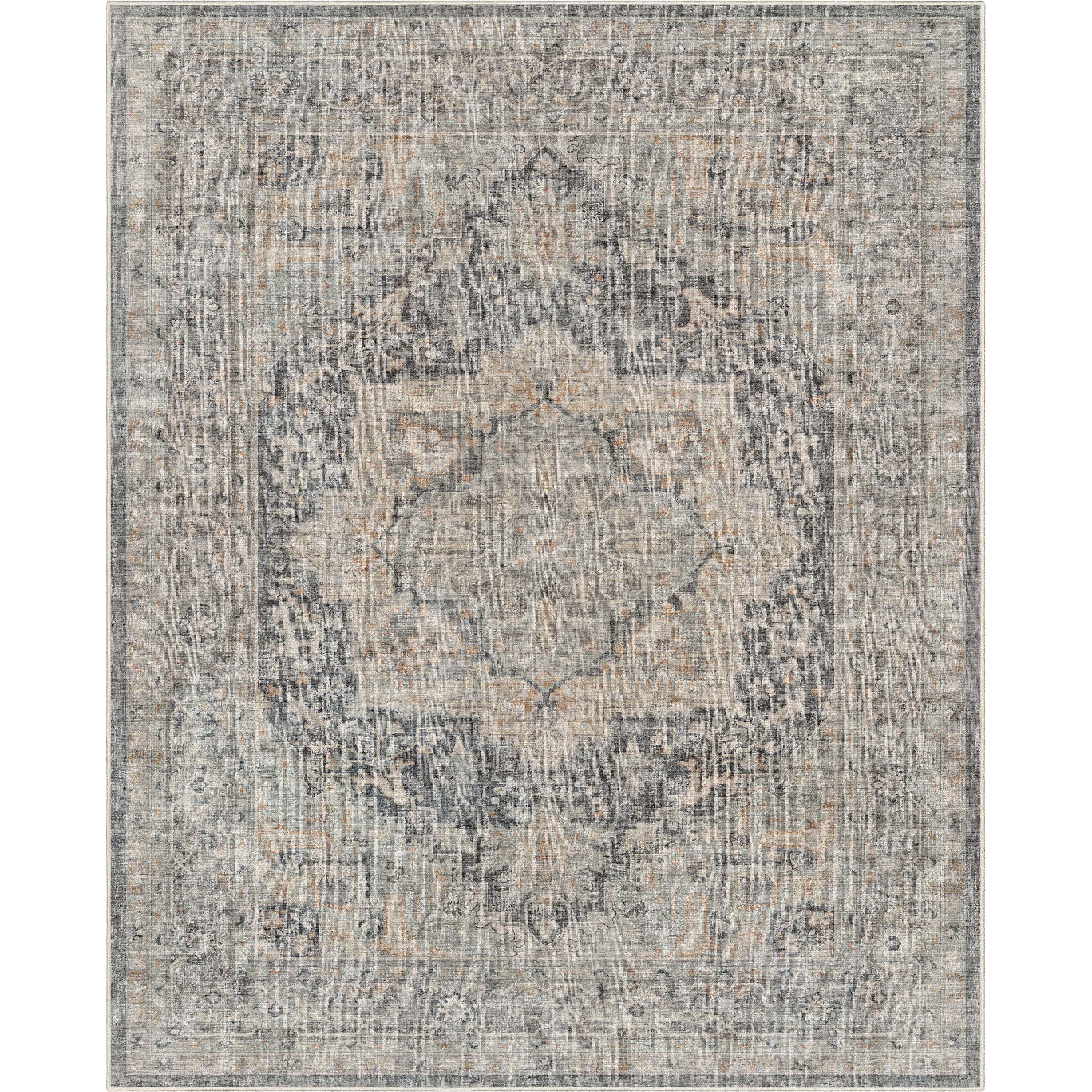 Well Woven Apollo Tirana Vintage Medallion Light Grey Flat-Weave Easy to Clean 7'7" x 9'10" Area Rug