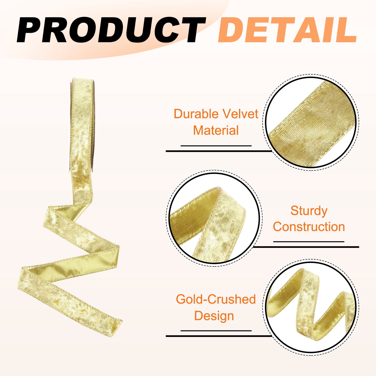 Uxcell Velvet Wired Ribbon, (1 Inch x 10 Yards, 2 Pcs)(Yellow) Velvety Gold Crushed Ribbons Gift Wrapping Binding, Suit For- Crafts/Bow/Wreaths/Christmas Tree Decoration