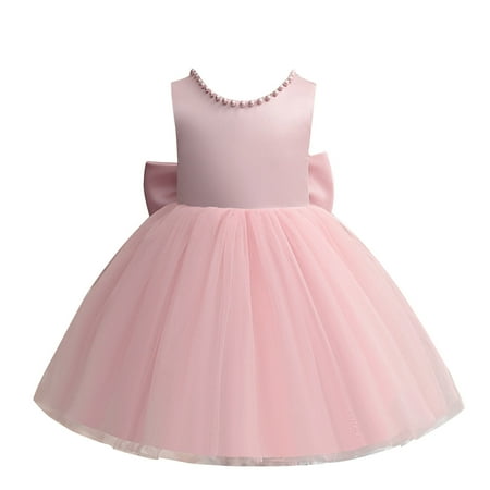 

Girls Summer Dress Wedding Girl Dress Dress Performance Dress Puffy Sleeveless Round Neck Dresses Pink 12-18 Months
