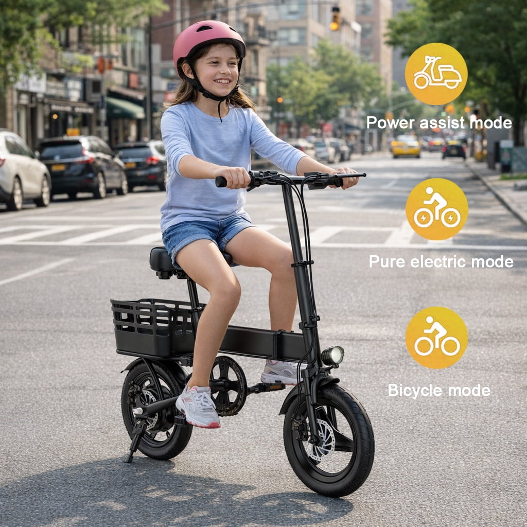 14" Folding Electric Bike for Adults, 500W Commuter Ebike with 360WH Battery, 20MPH & 20 Miles, UL2849, Mini Bicycle with Basket