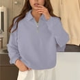 thumbnail image 2 of Lenpel Pullover Sweatshirts for Women Trendy Half Zip Lapel Solid Color Casual Fashion Pullovers Fall Winter Clothes(Purple,X-Large), 2 of 6