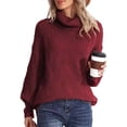 thumbnail image 2 of Female Winter Fall Solid Turtle-Neck High Neck Balloon Long Sleeve Sweaters Pullover Outerwear Wine Red XXL, 2 of 5