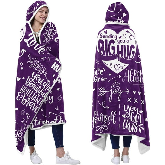 Sending Big Hugs Purple Wearable Blanket Hoodie Sherpa Fleece - Birthdays Gifts for Women - Inspirational Gift for Women Friends