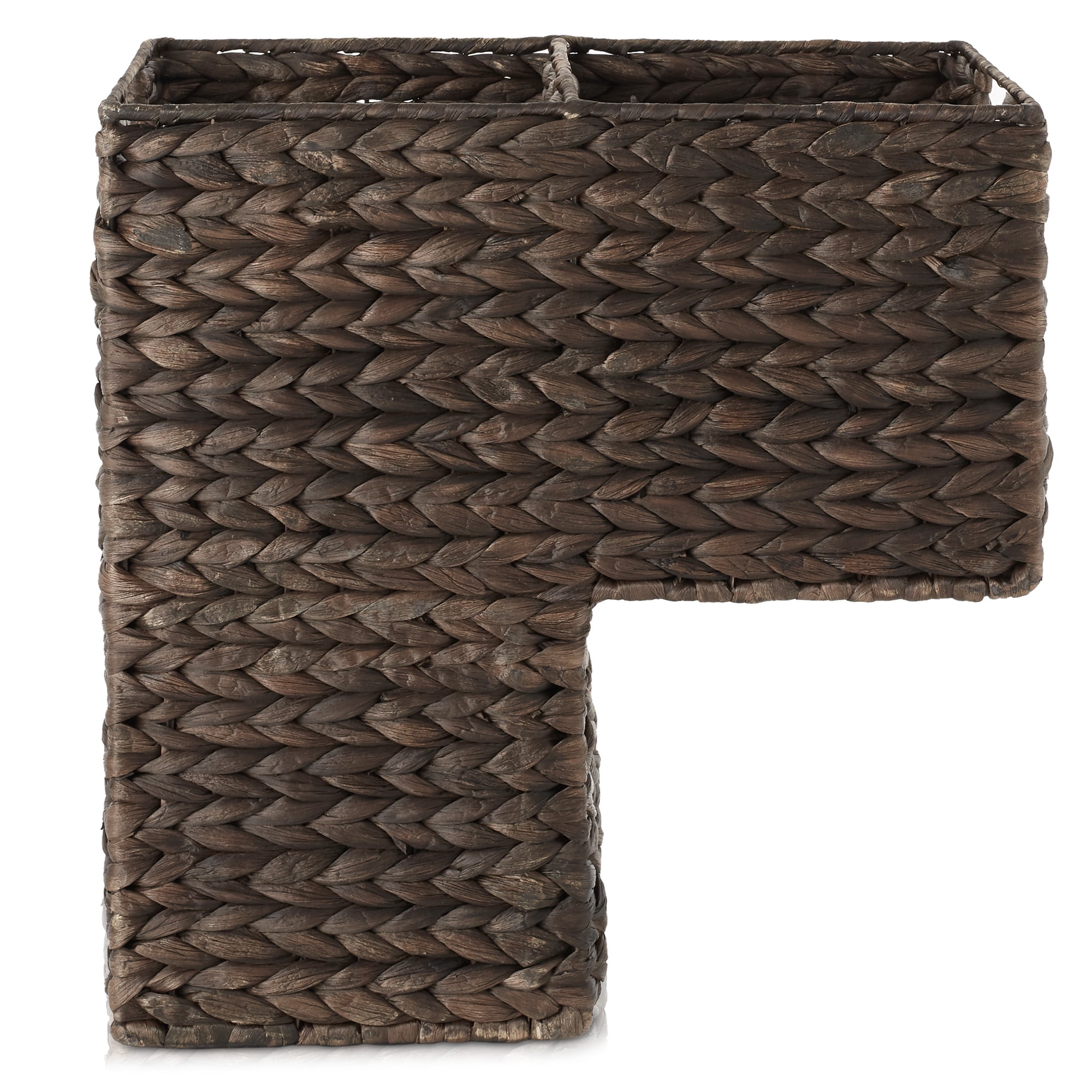 Casafield Stair Basket with Handles, Espresso Dark Brown - Woven Water Hyacinth Staircase Step Organizer Bin